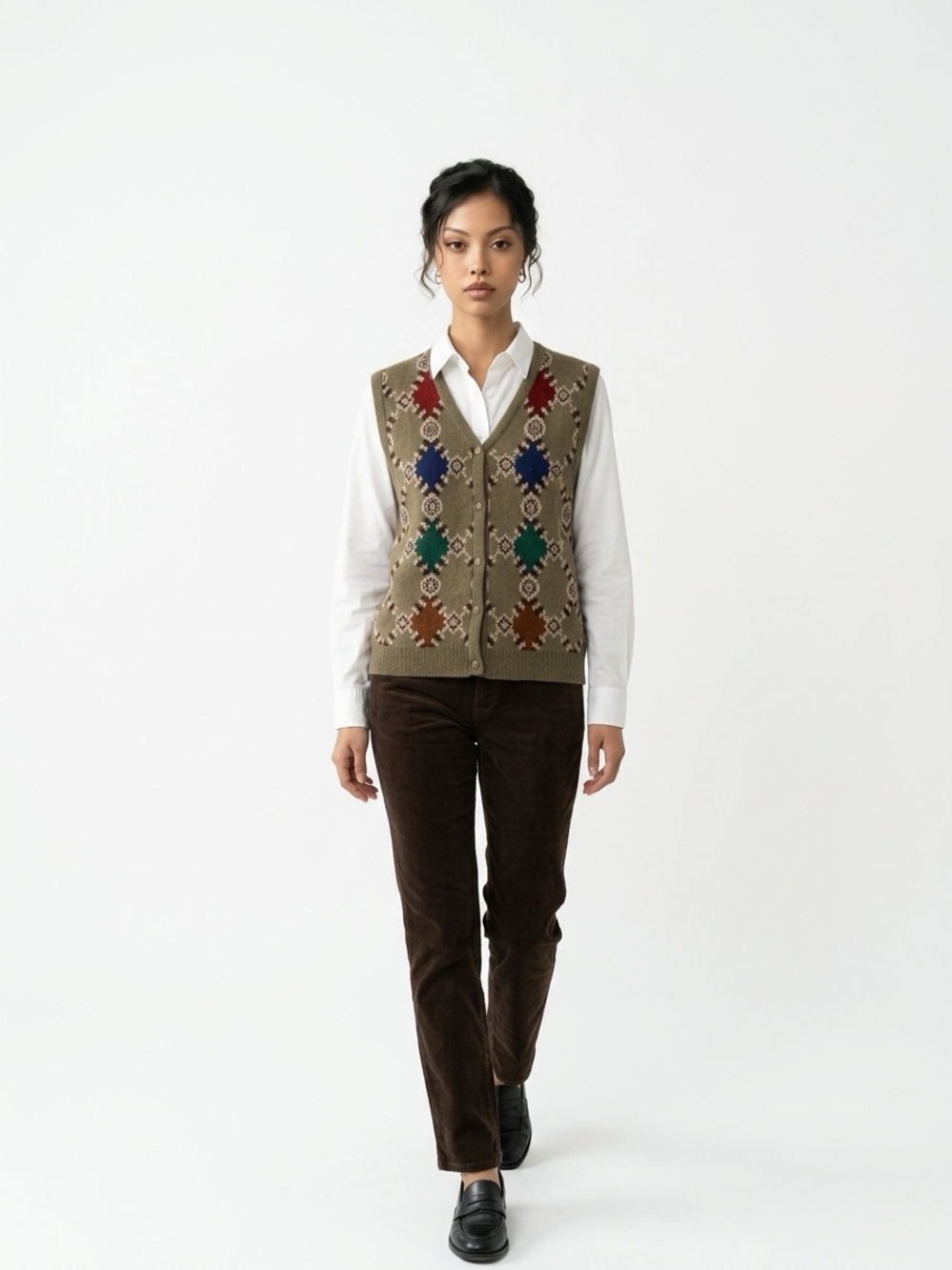 Vintage SG Sport Geometric Patterned Preppy Old Money Knit Vest Women XL Sweater